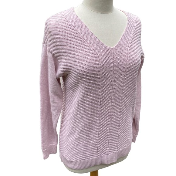 Chaps Rib Knit Shimmer Pink Sweater Pink Metallic Going Out Party Holiday-M - Picture 1 of 14